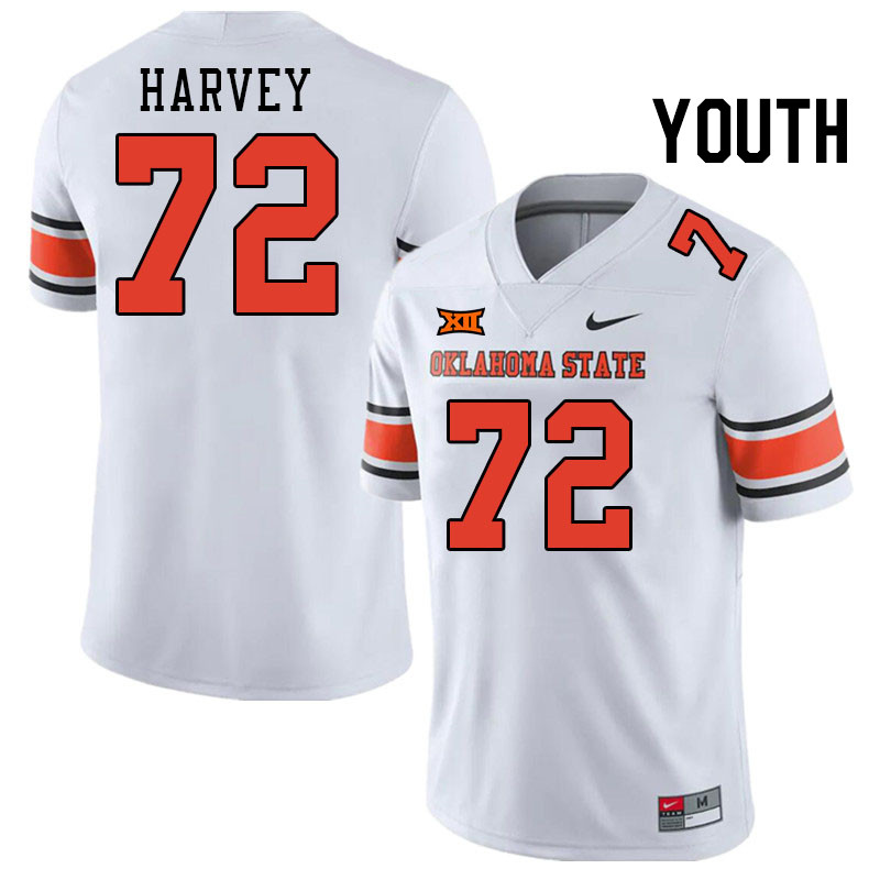 Youth #72 Calvin Harvey Oklahoma State Cowboys College Football Jerseys Stitched-White - Click Image to Close
